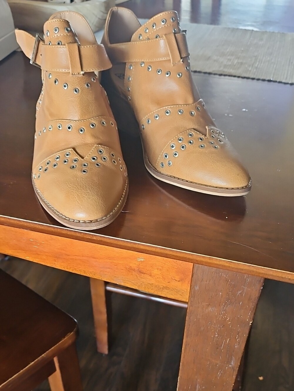 BEAST FASHION Tan Studded Ankle Booties with Buckle Strap